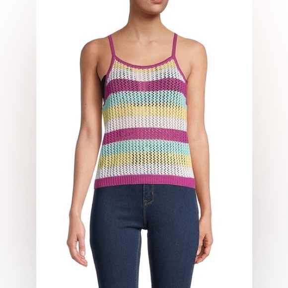 BCBG Pink Multi High Neck Halter Stripe Knit Sweater Tank - Picture 8 of 13